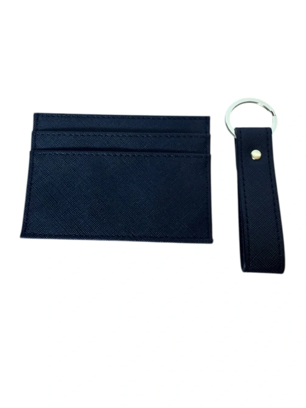 Slim Card Wallet with Matching Keyring Set - Black and Gold